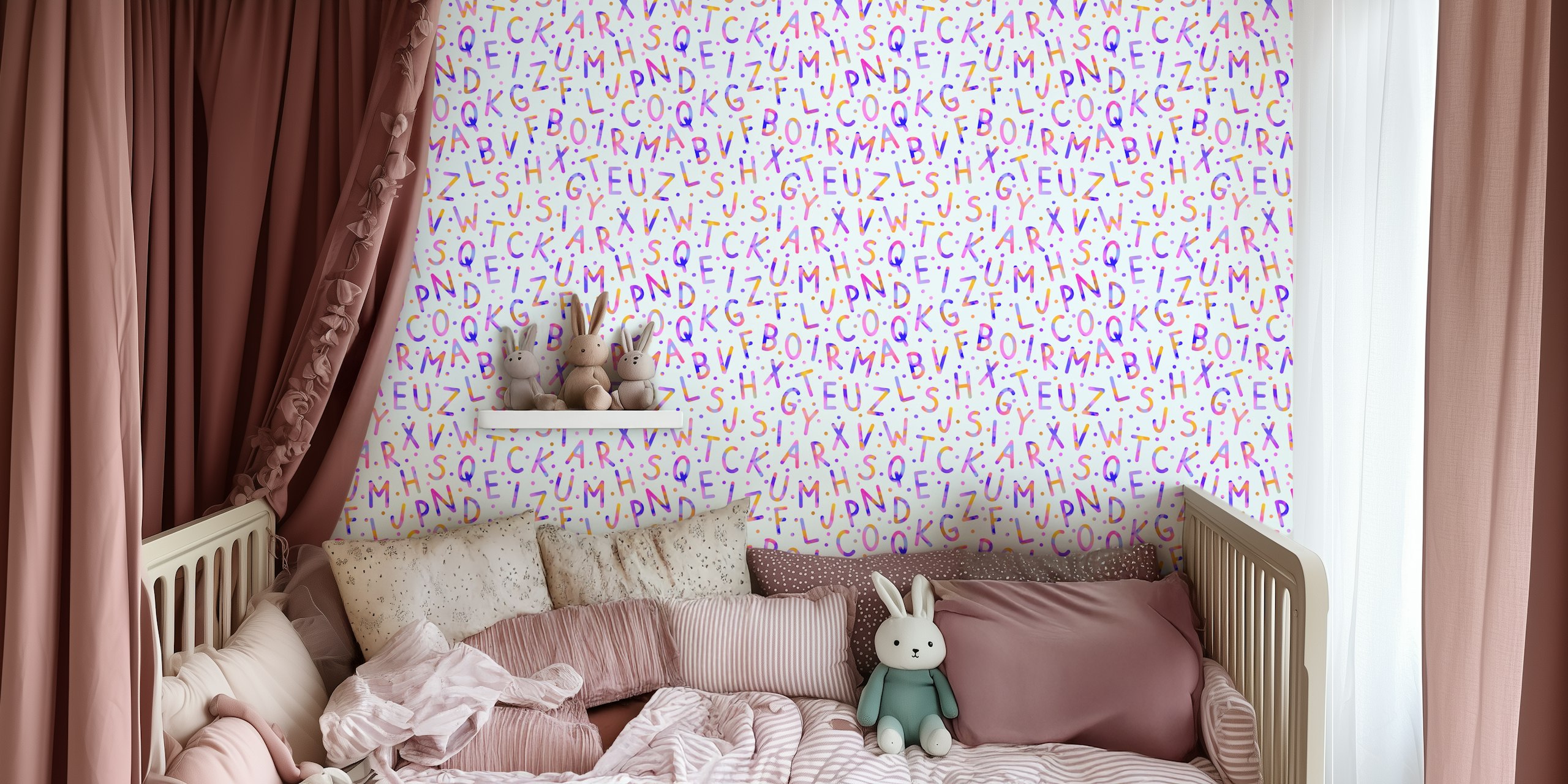 Rainbow alphabet wallpaper in a room