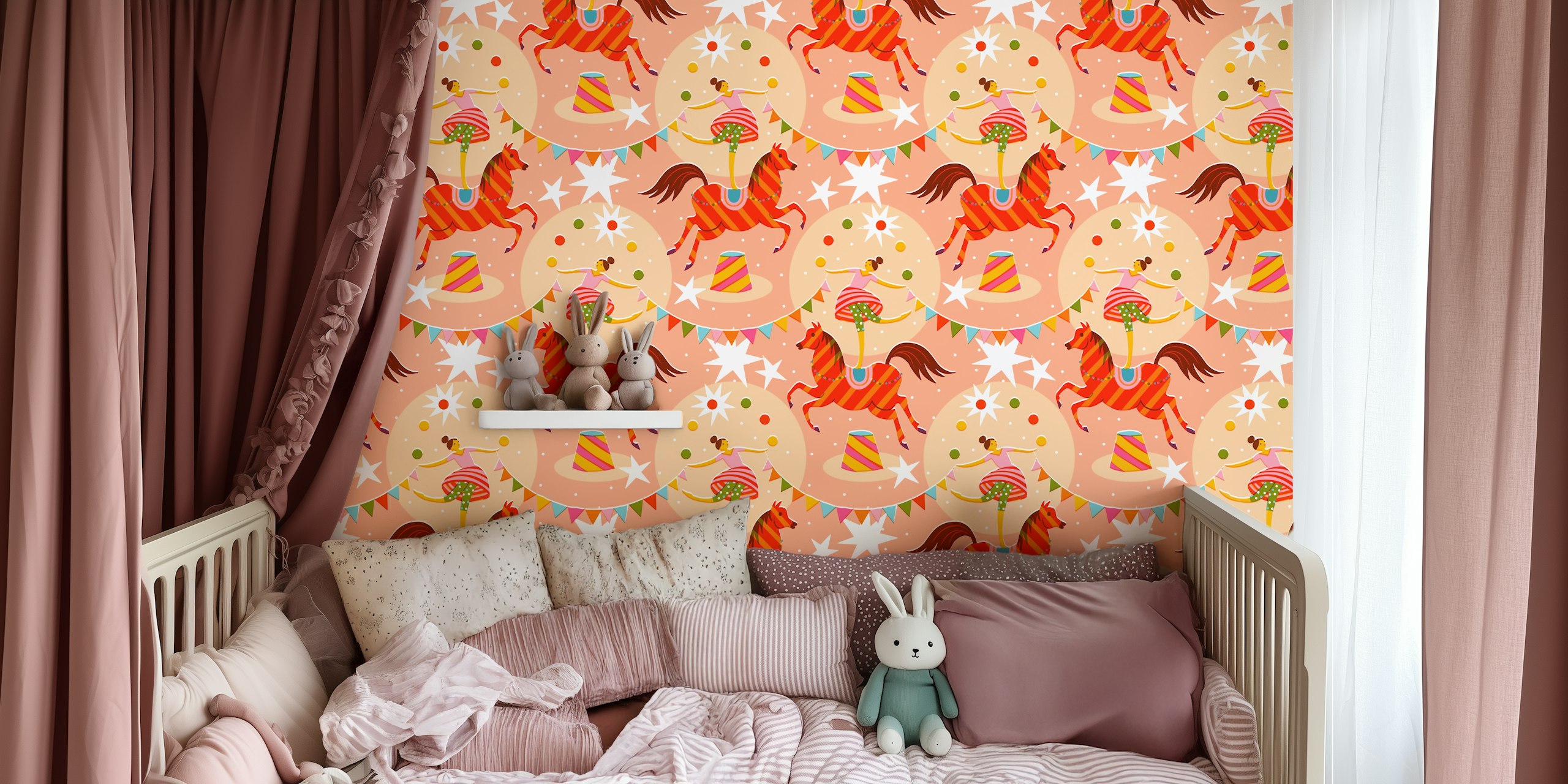Circus horse act wallpaper in een kamer