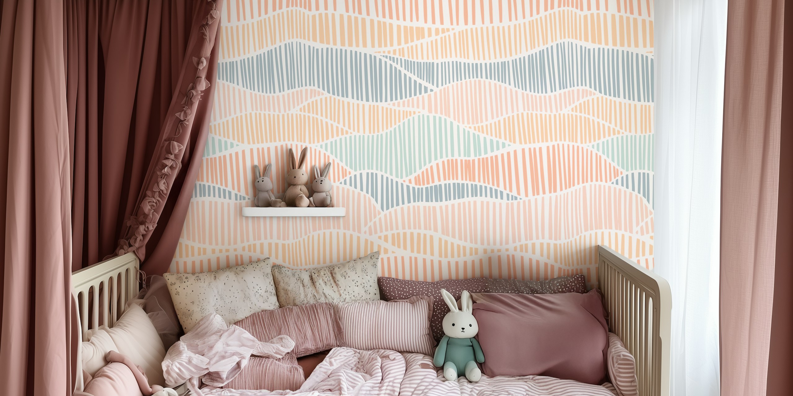 Tapeta Boho striped mountains wyeksponowana w pokoju