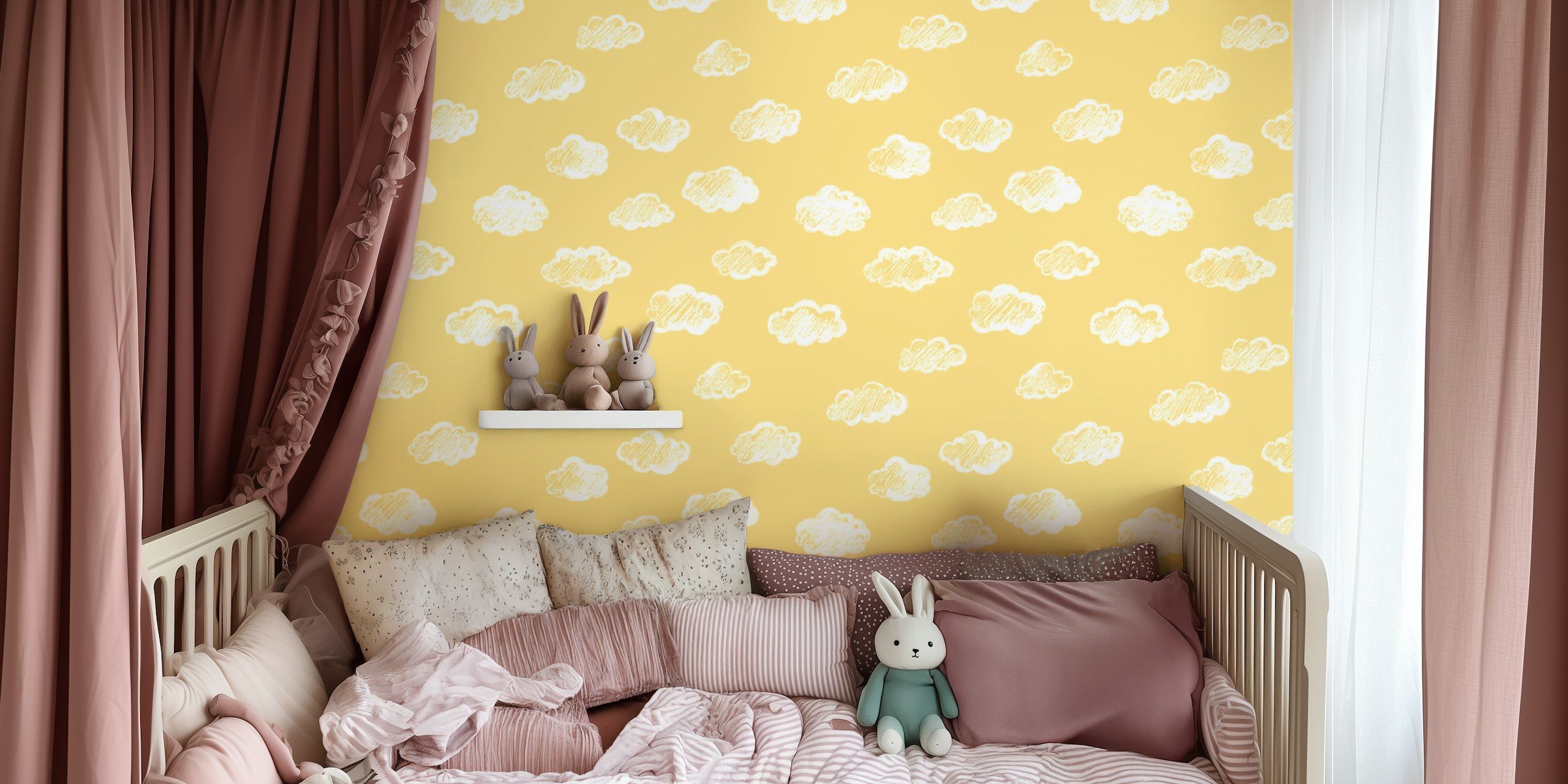Chalk clouds pattern ταπετσαρία σε ένα δωμάτιο
