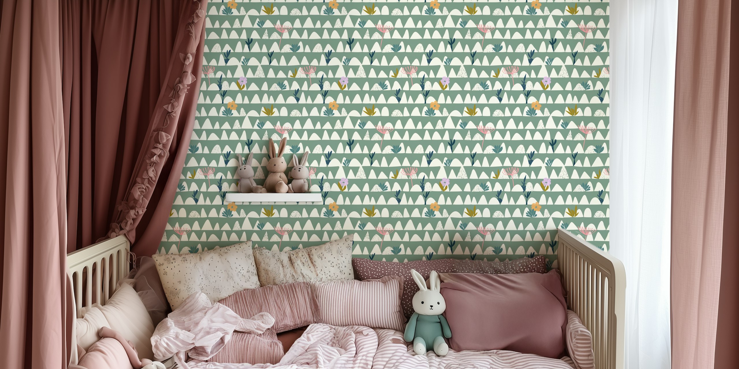 Minimalistic farmland sage green tapeta u sobi