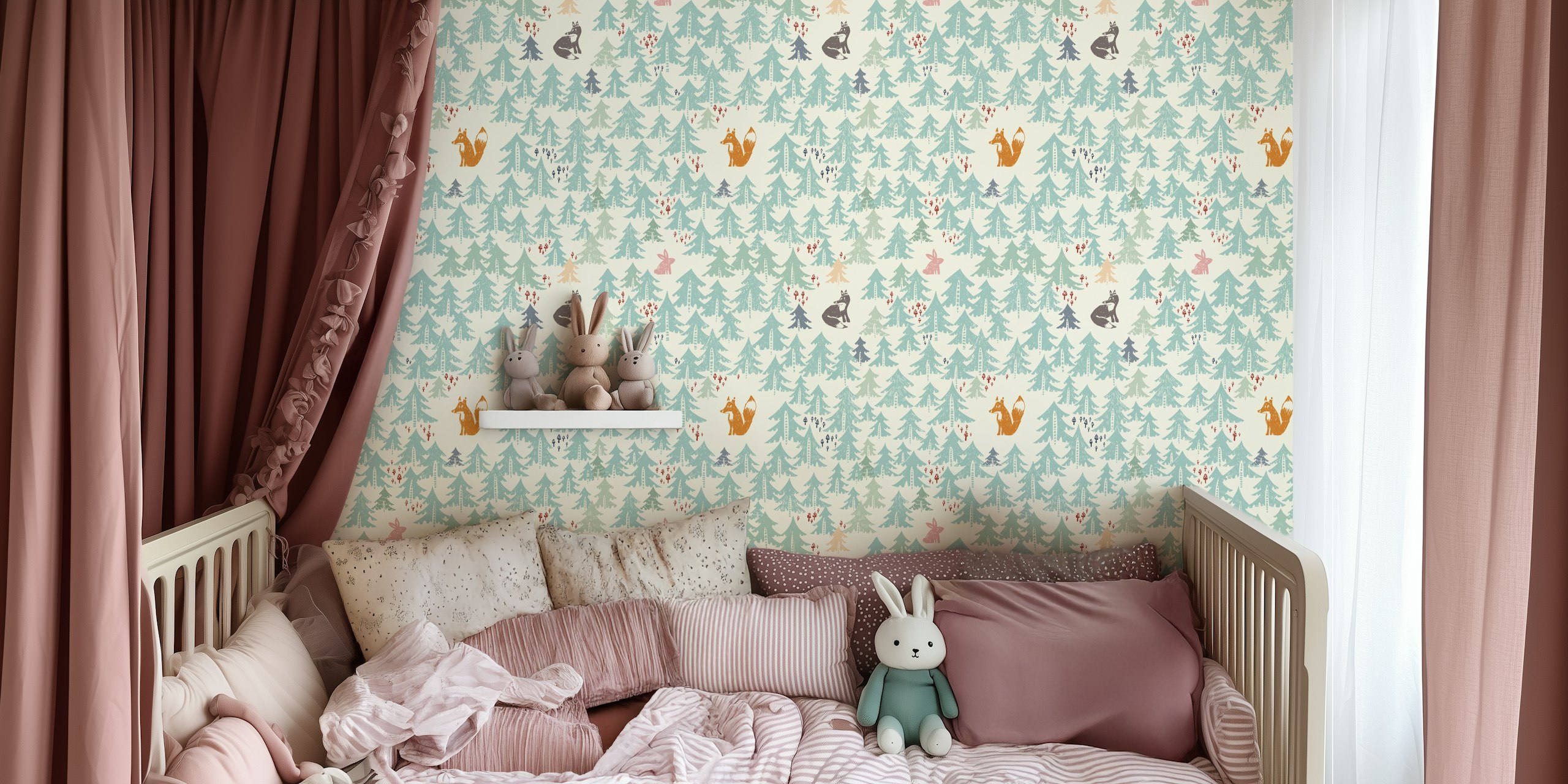 Παιχνιδιάρικη ταπετσαρία Black Forest Kids fox σε ένα δωμάτιο