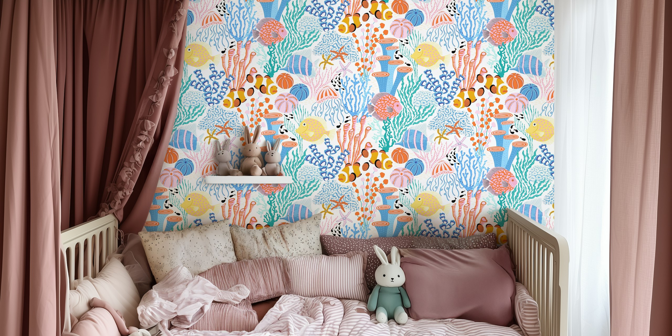Tropical Coral Reef wallpaper in a room