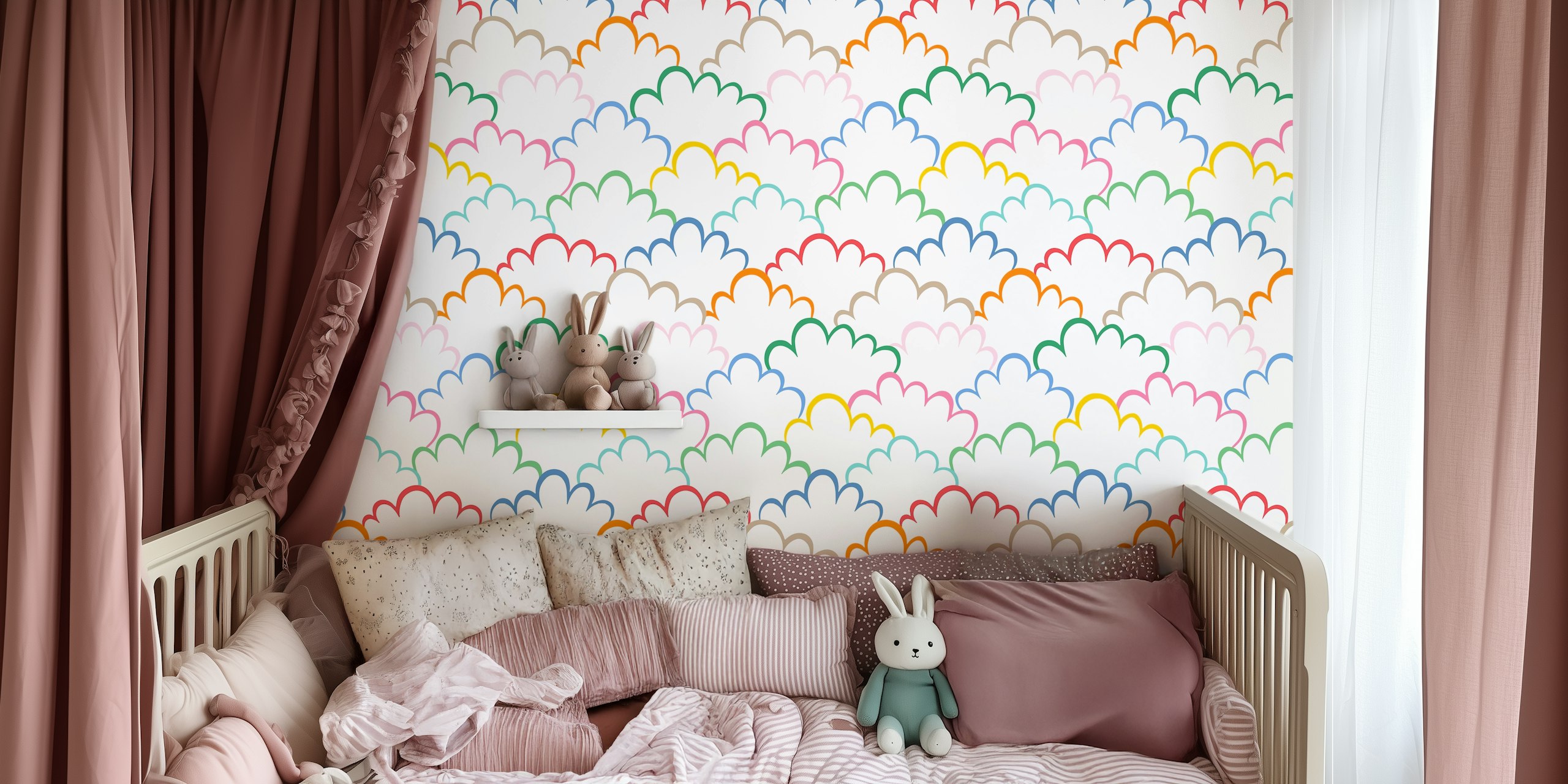 Papier peint mural motif nuage arc-en-ciel ludique - Nuages colorés