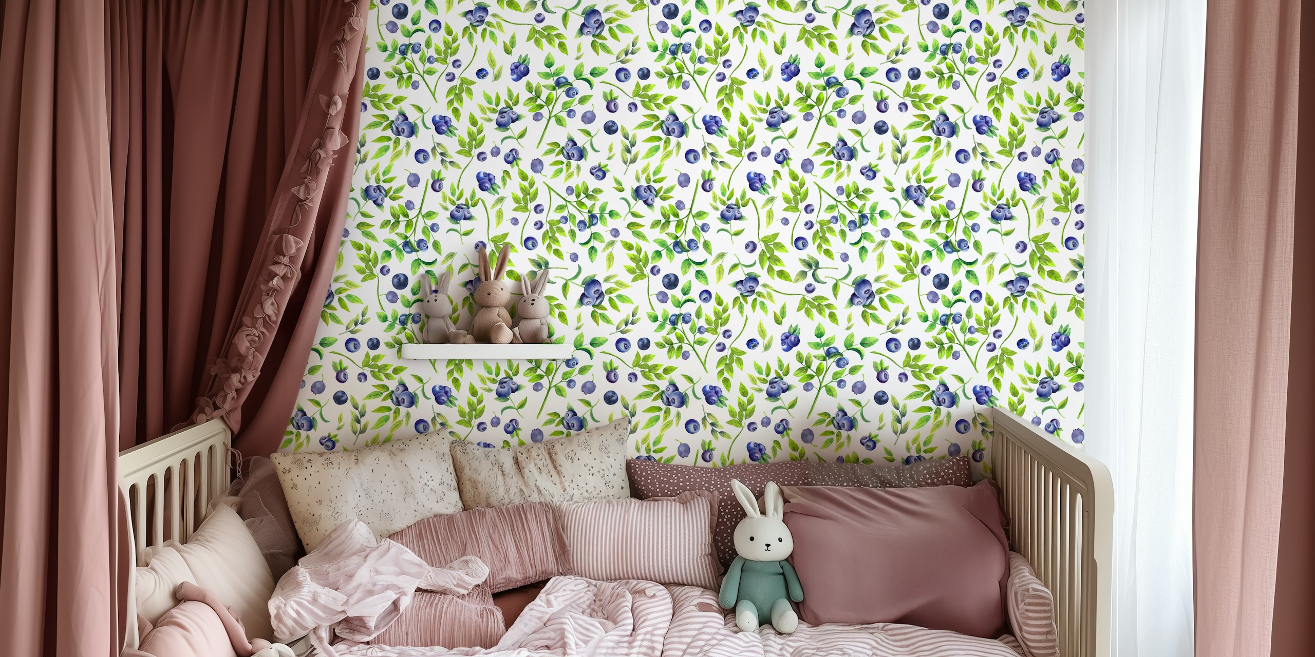 Midsummer Blueberries Pattern wallpaper in a room