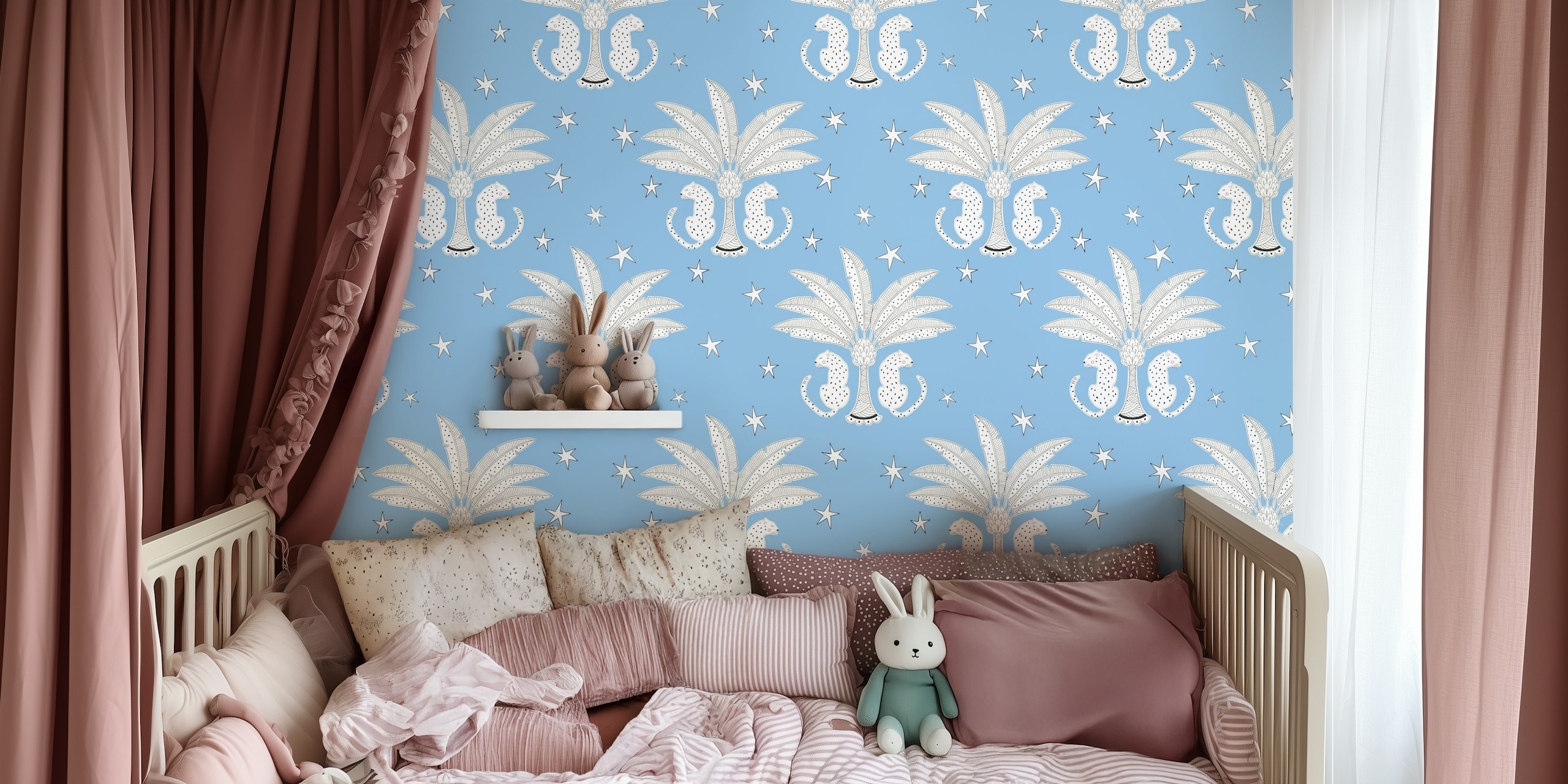 Night time leopard Tapete in einem blauen Zimmer