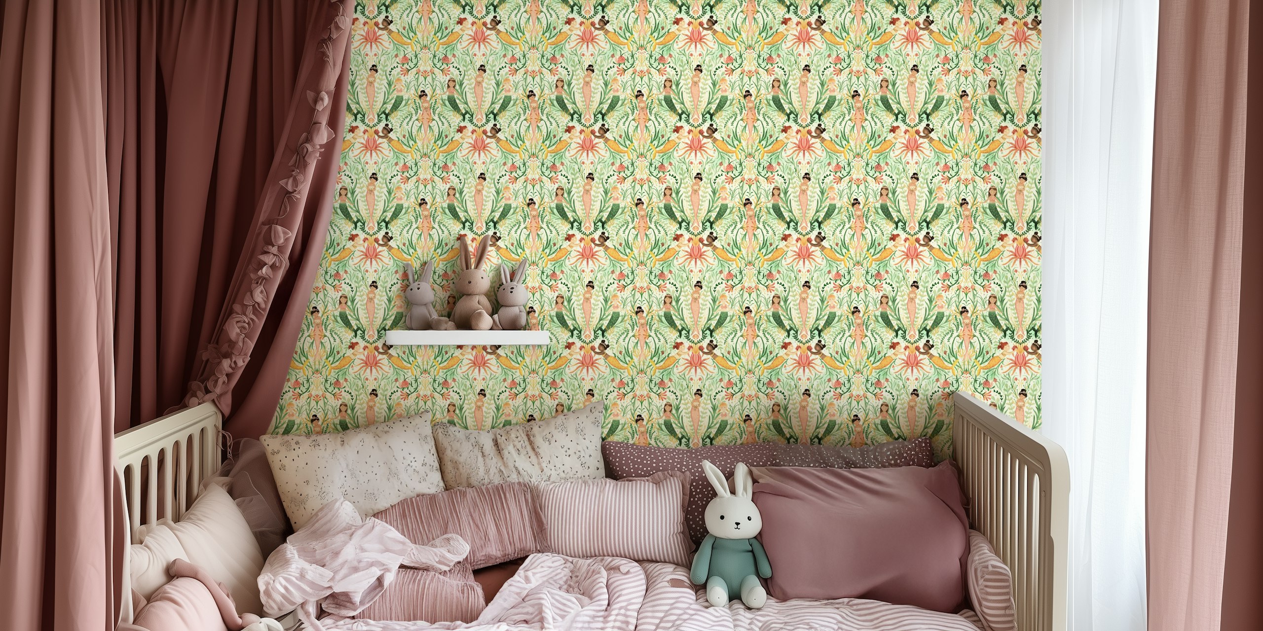 Mermaid Floral wallpaper in a room