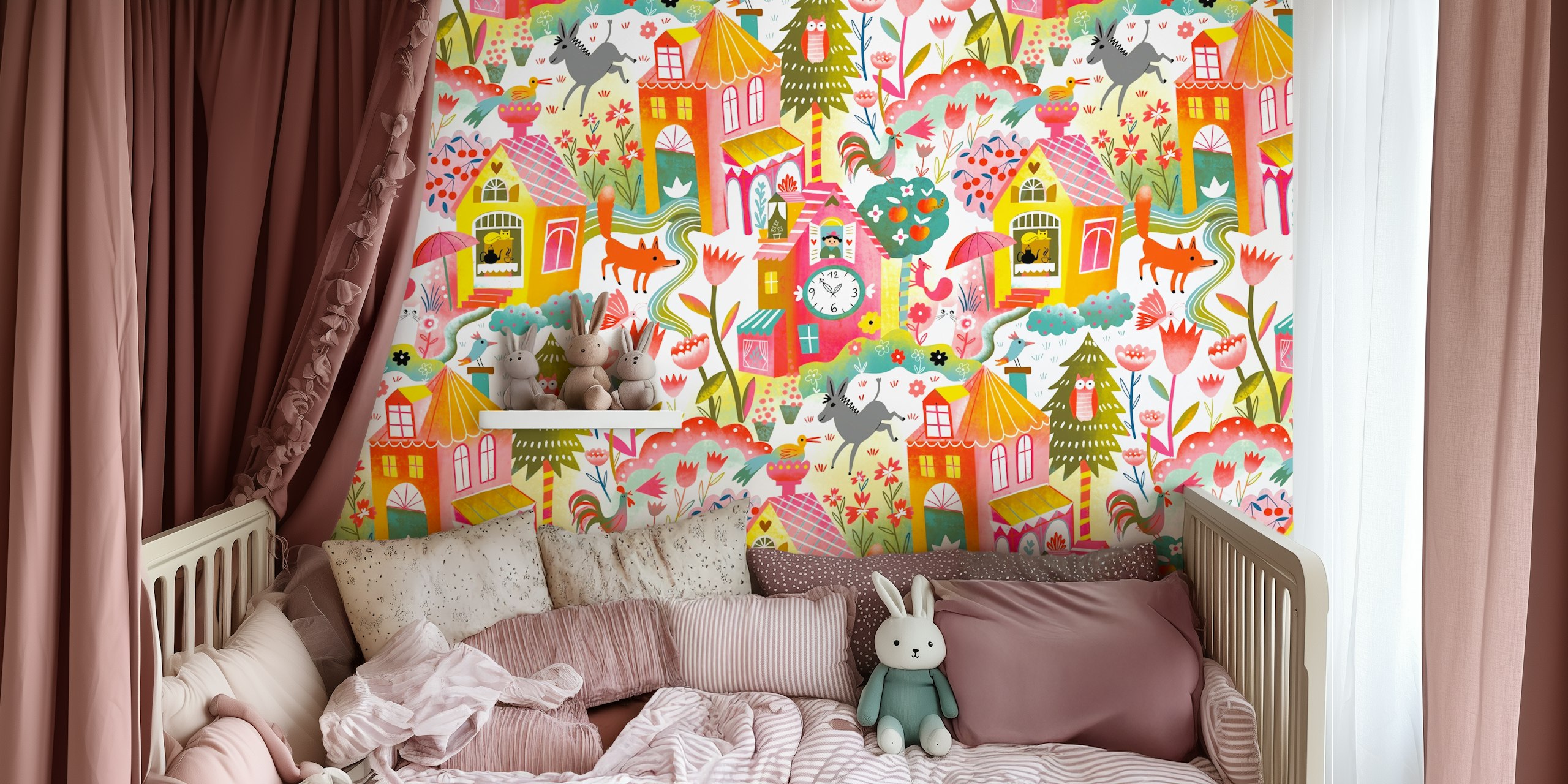Fantasifull happy village hide and seek tapet i et rom