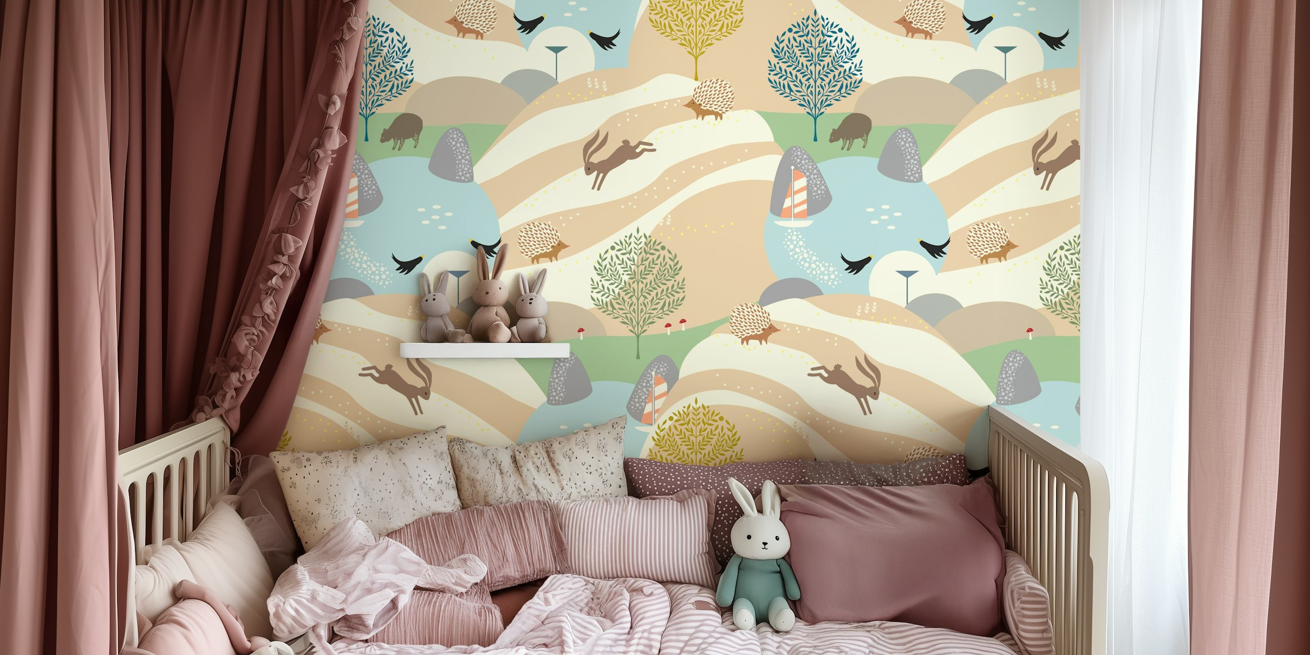 Decorative catscape wallpaper in a child's room