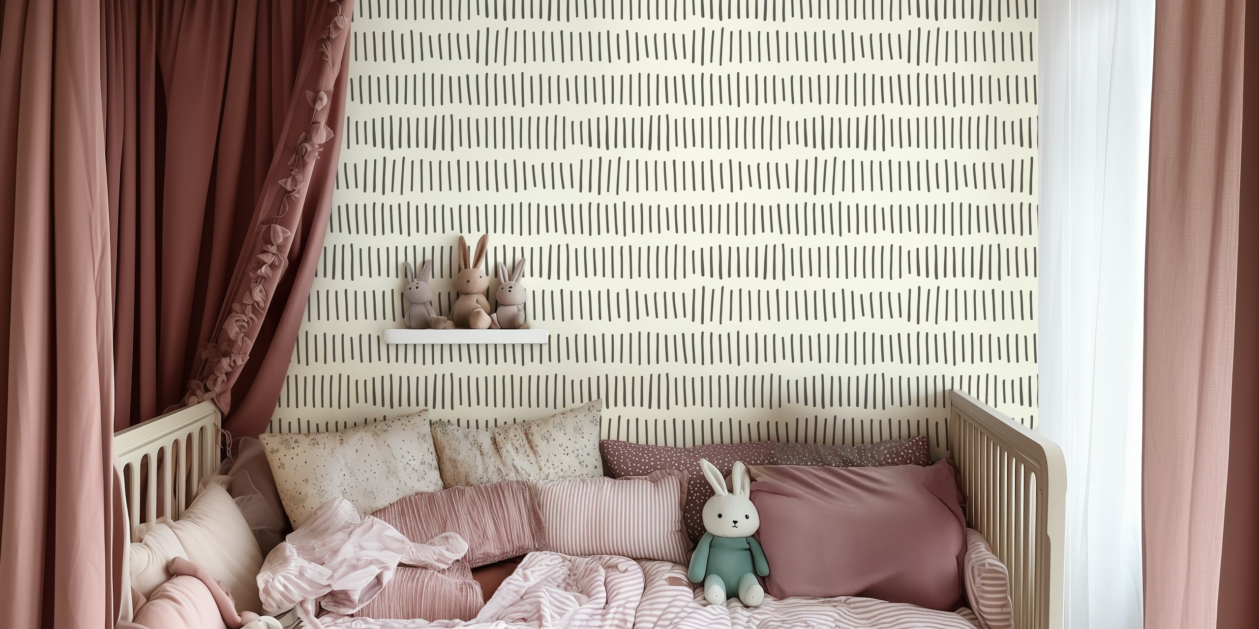 Vertical Marks Offwhite Black wallpaper in a room