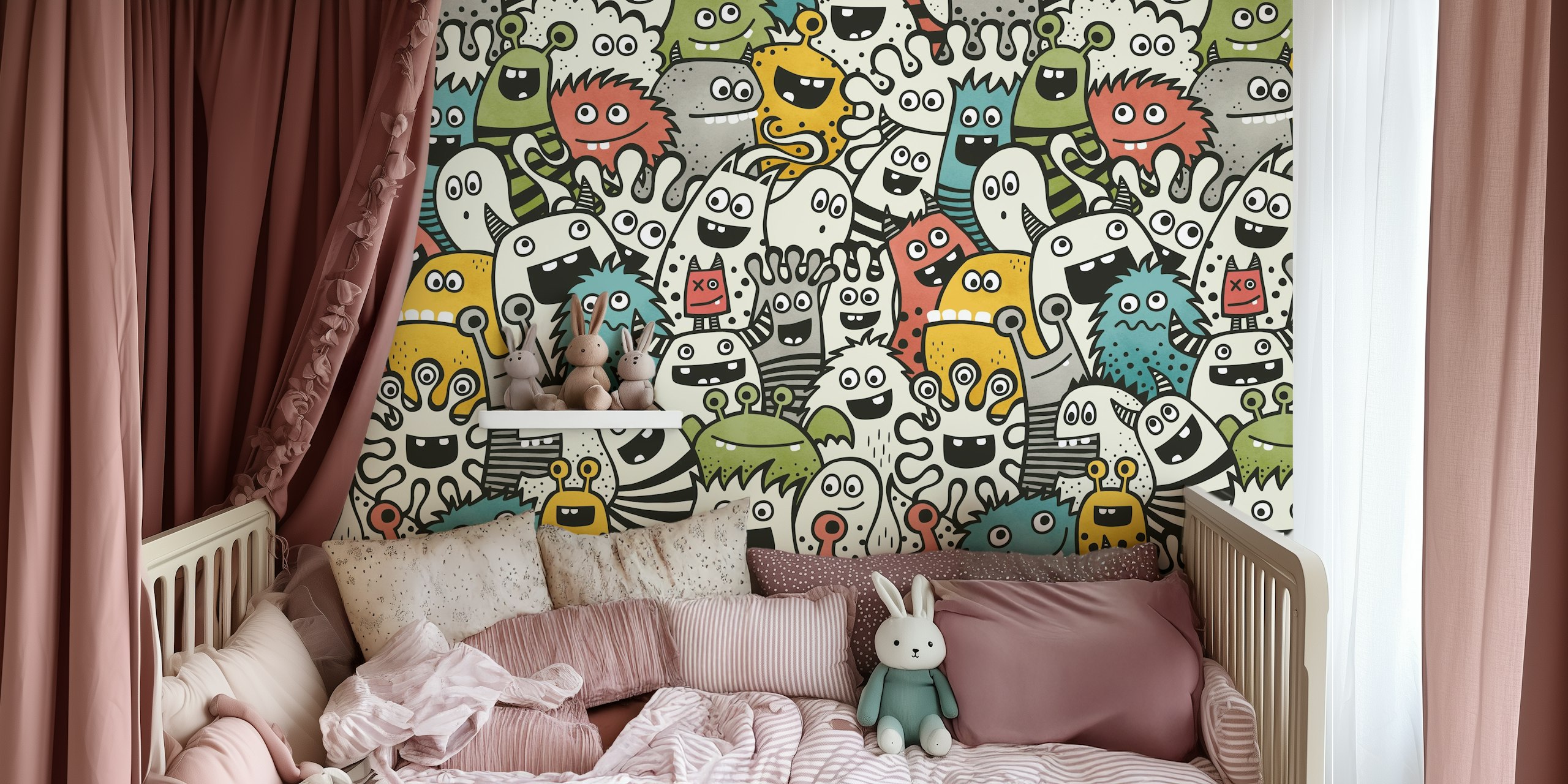 Colorful monster wallpaper design in a room