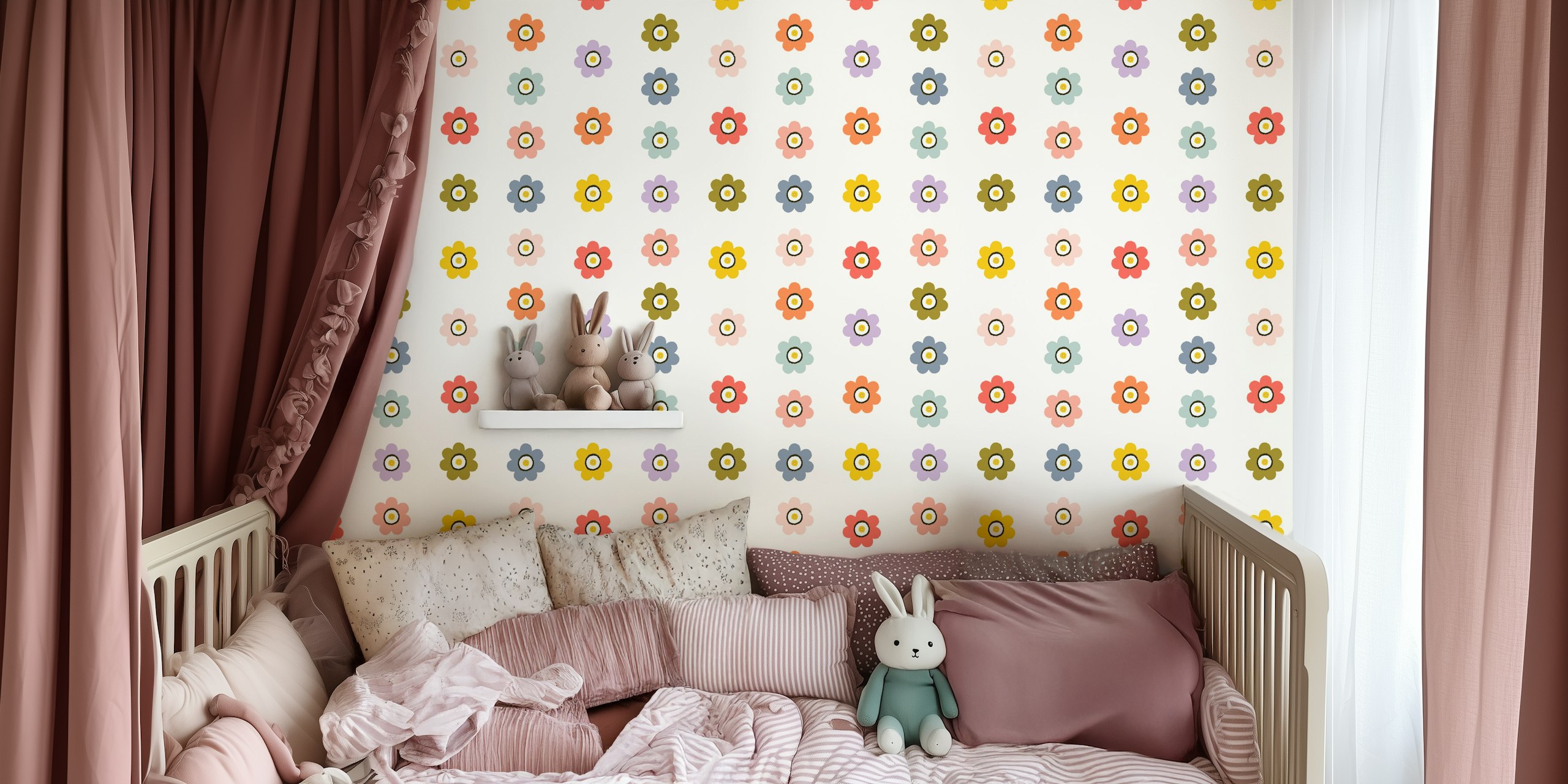 Colorful Retro Flowers Multicolor wallpaper in a room