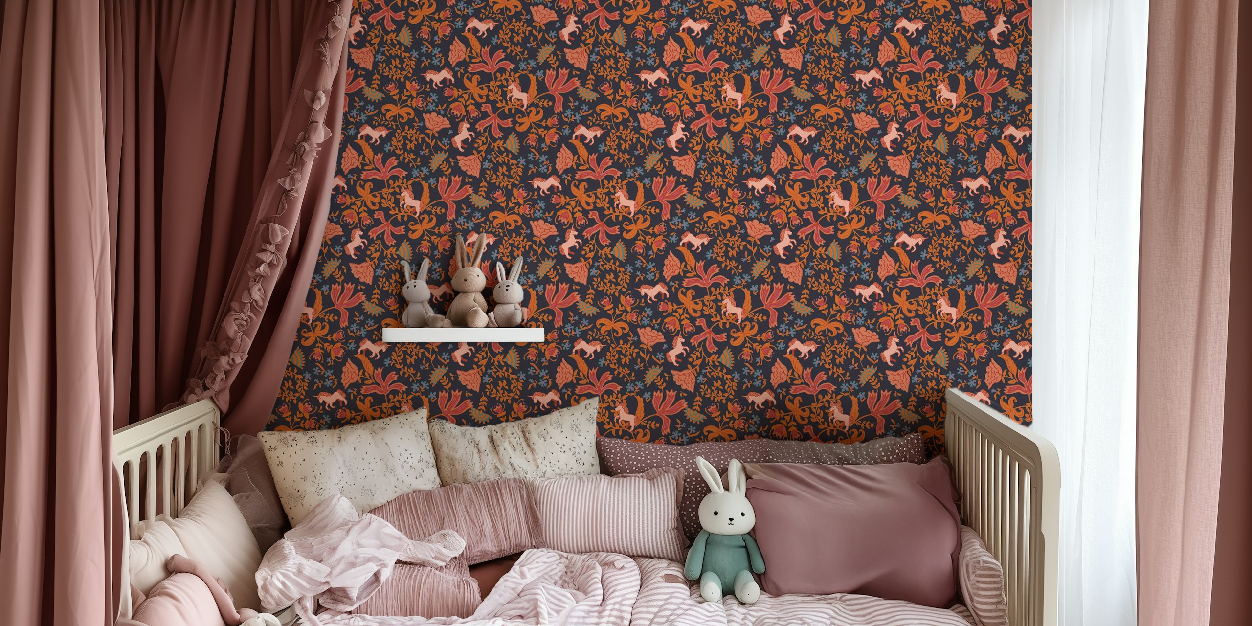 Indian floral print with unicorn wallpaper design