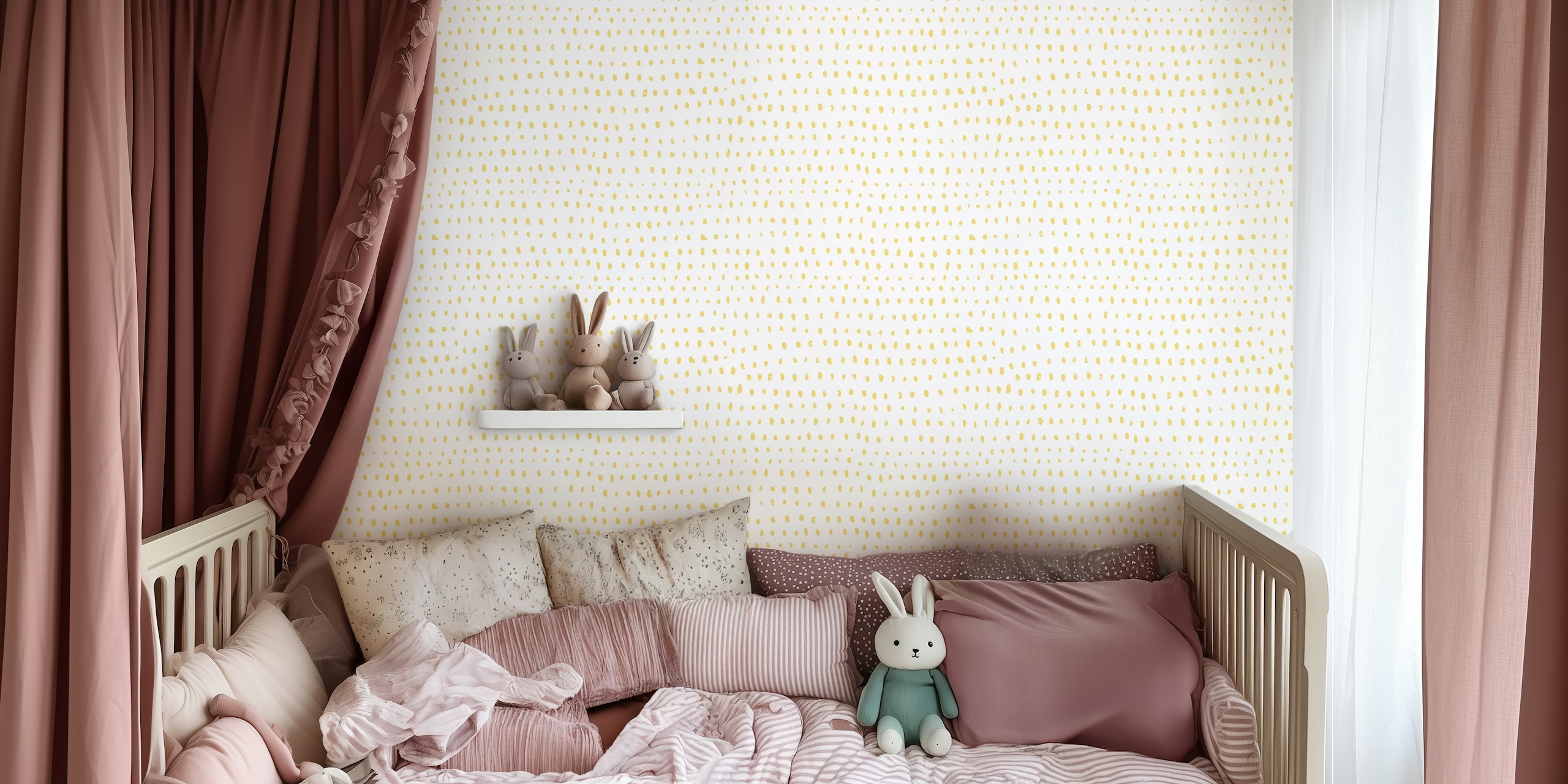 Hand drawn yellow dot wallpaper w pokoju