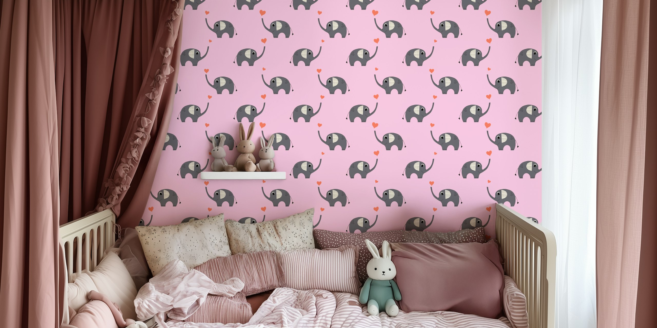 Elephant With Heart Jungle Pink tapeta