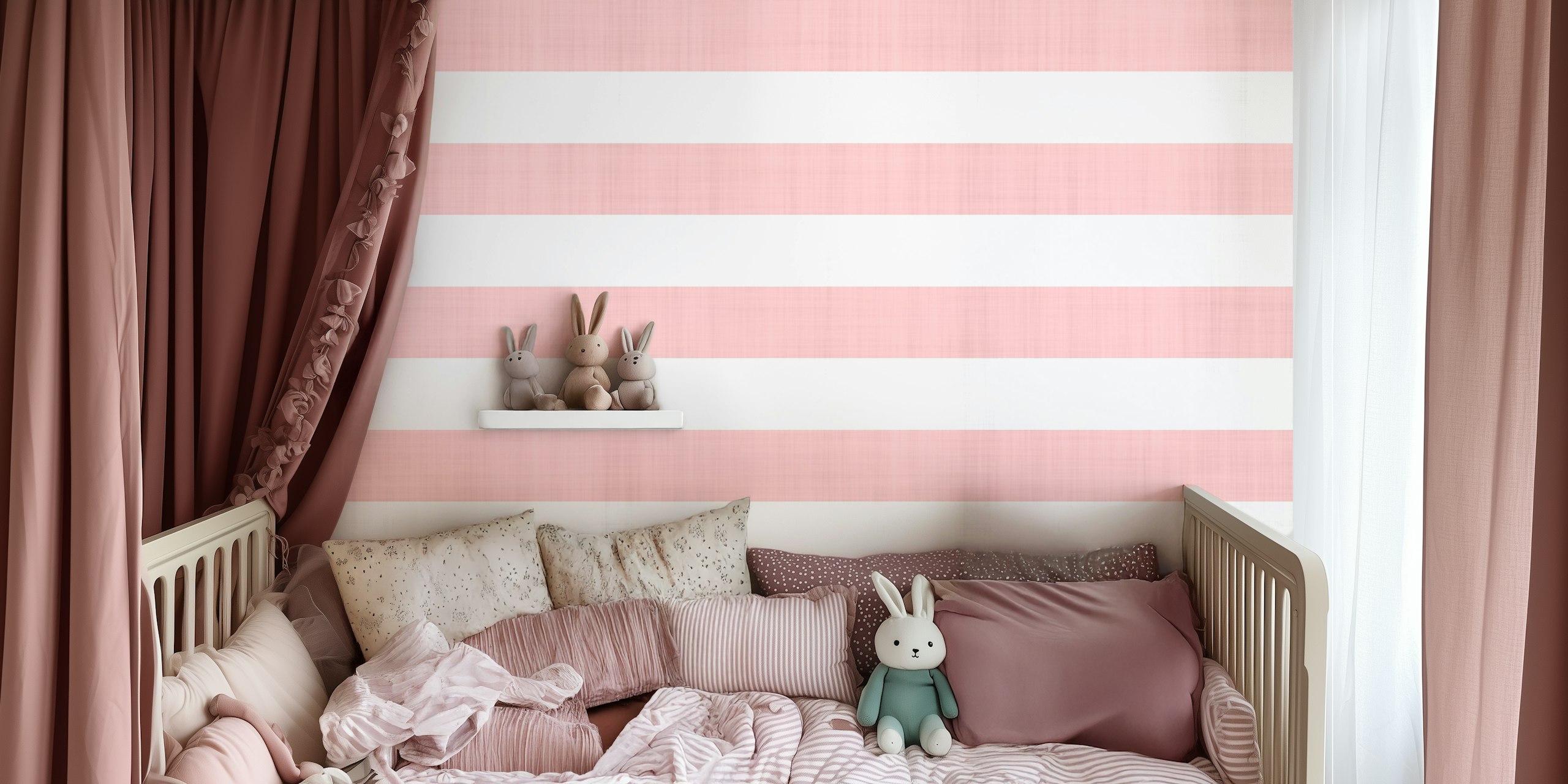 Pastel Pink French Linen Papier peint à rayures horizontales