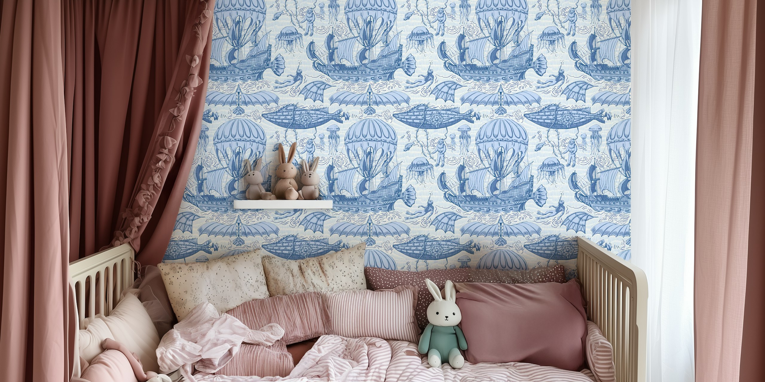 Maritime fantasy wallpaper in a room