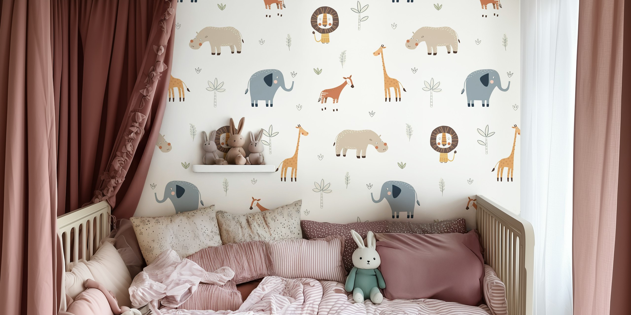 Safari Friends Playtime papel pintado en una habitación