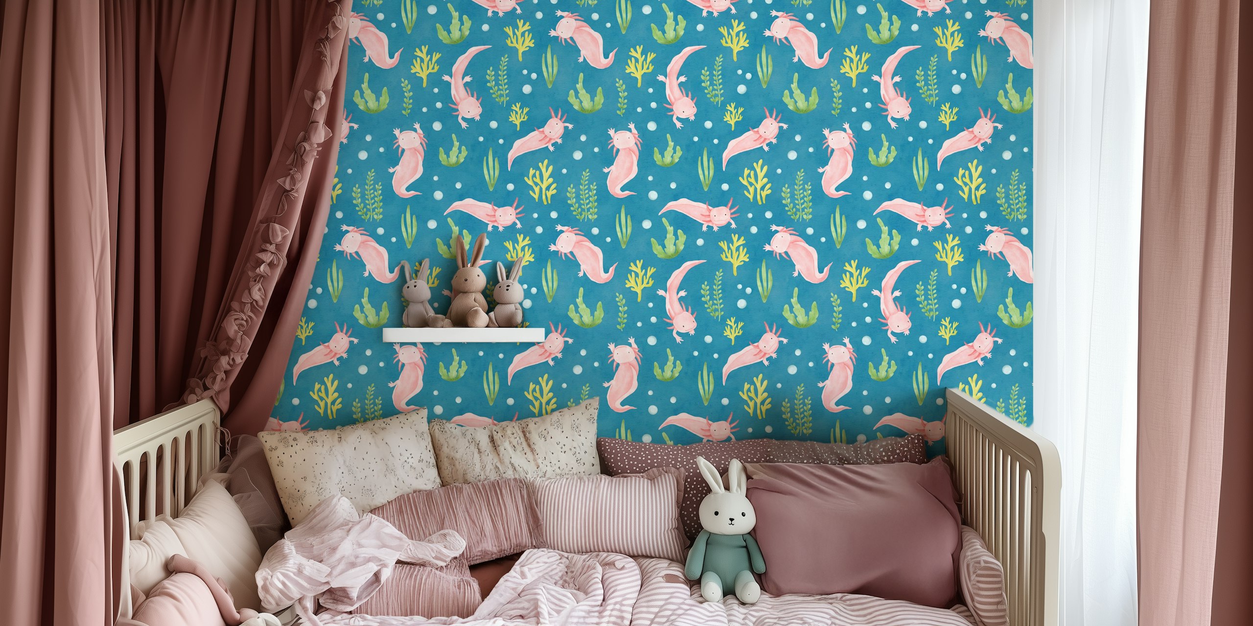 Axolotl Wonderland-Tapete in einem Raum