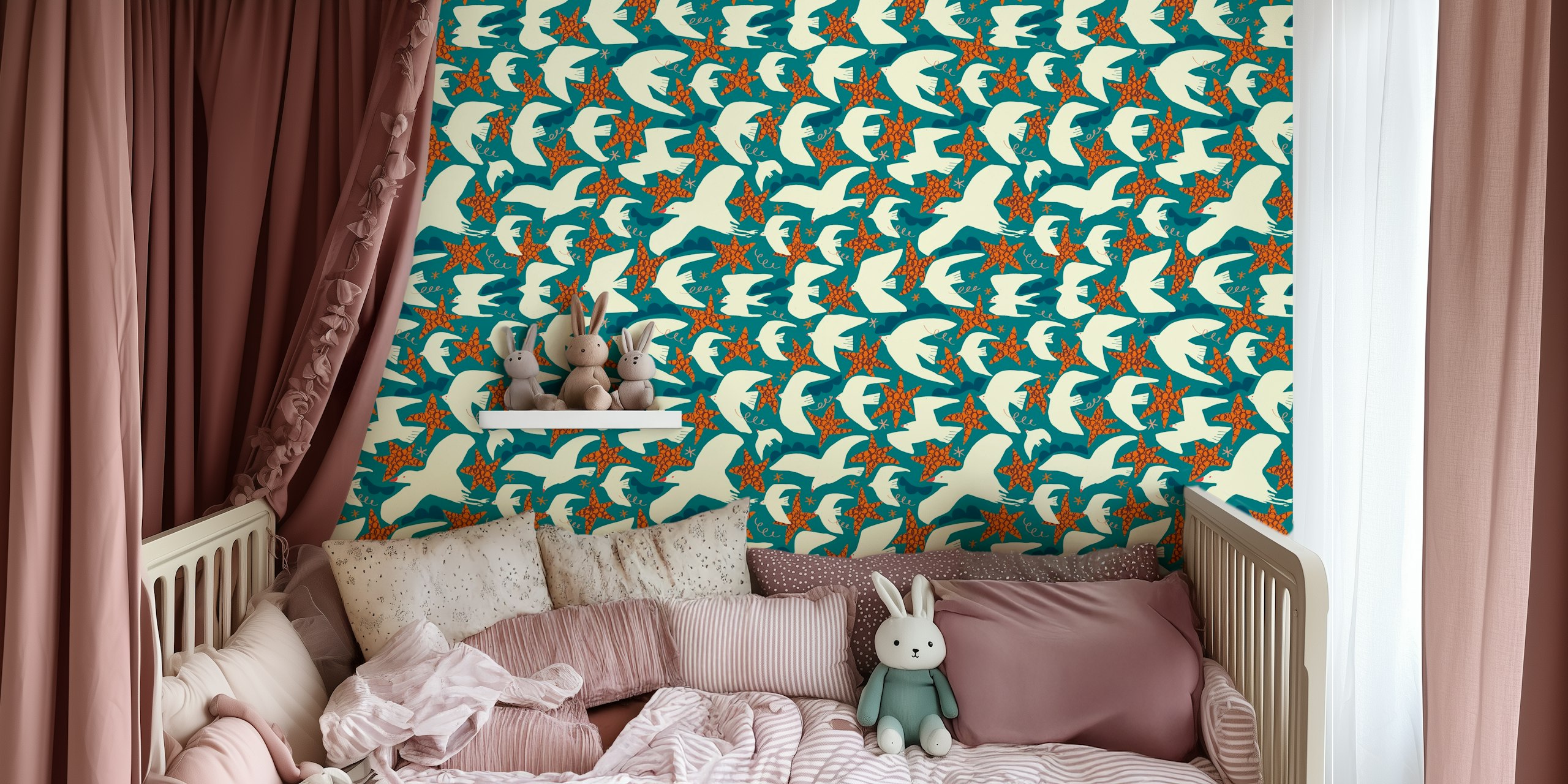 Coastal bird e estrela do mar em um quarto