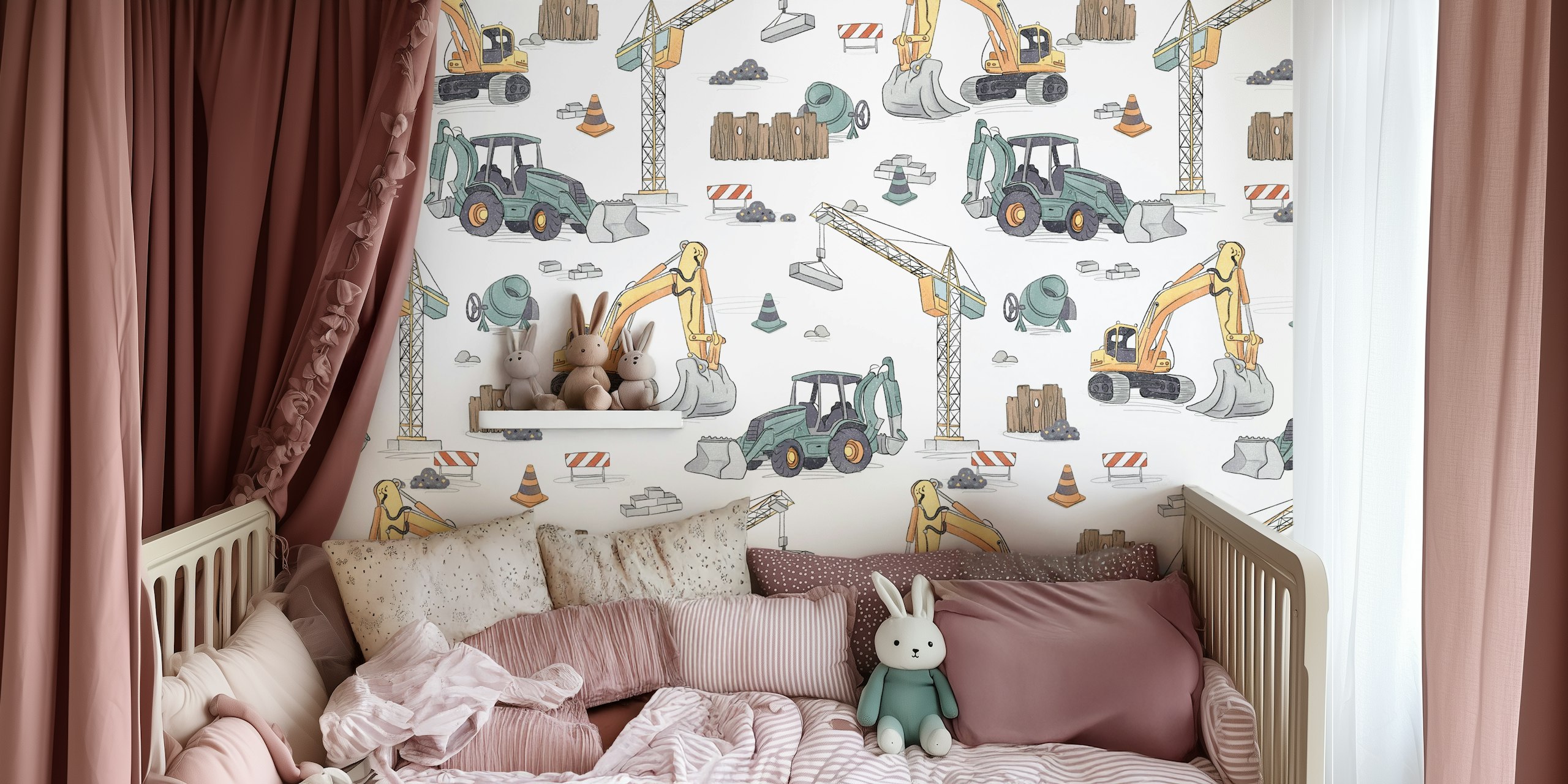 Construction site wallpaper in a room