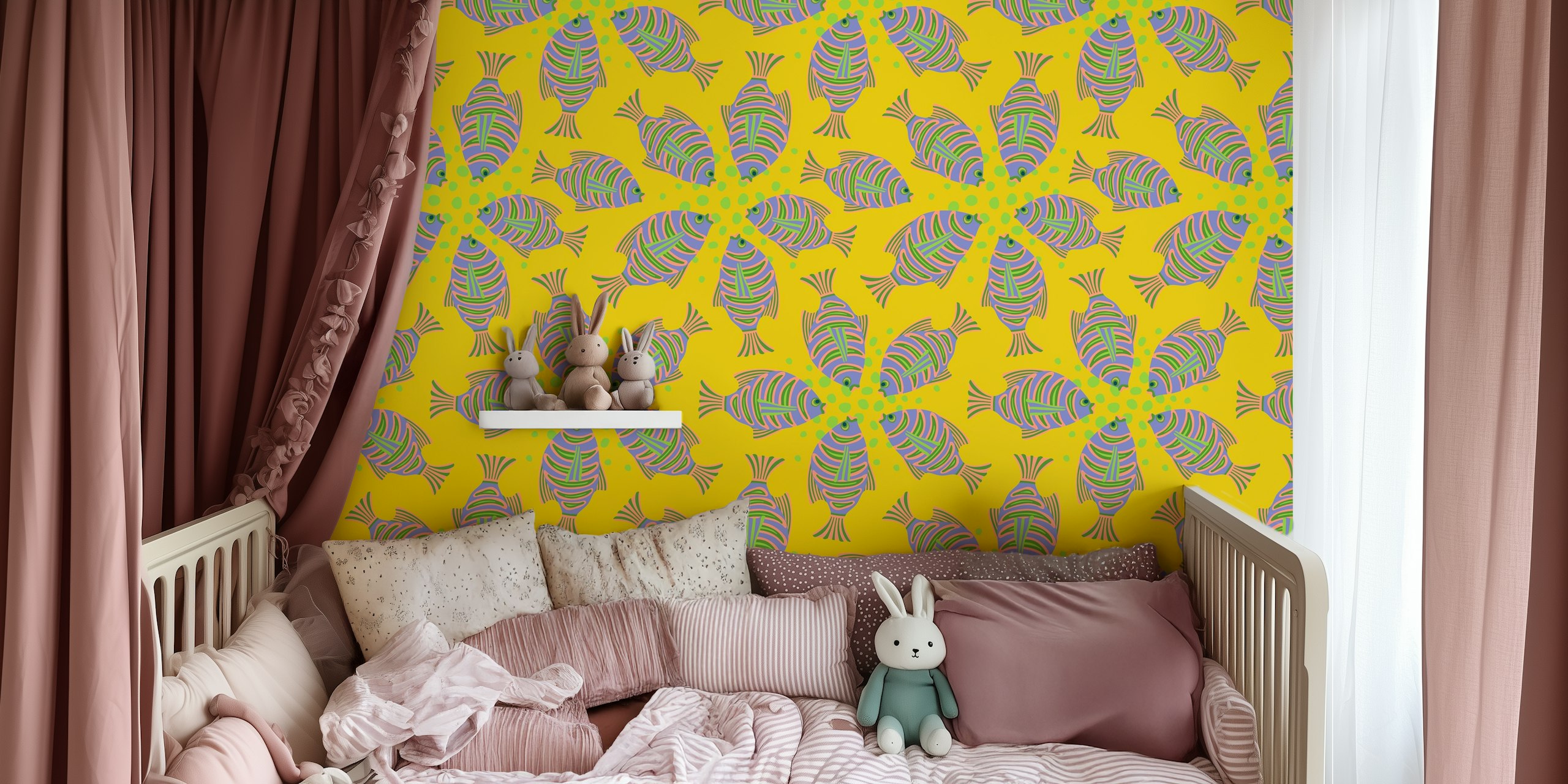 Feeding Time Tropical Fish wallpaper in a room