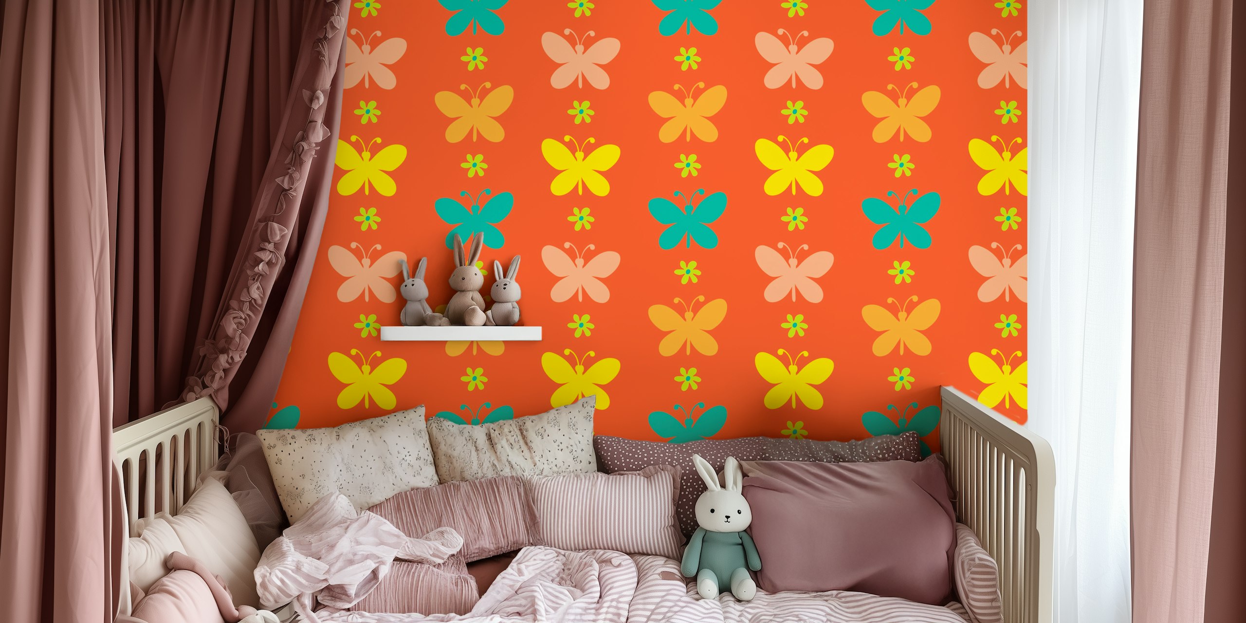 Tapeta Butterfly Garland Vertical Boho Floral v pokoji