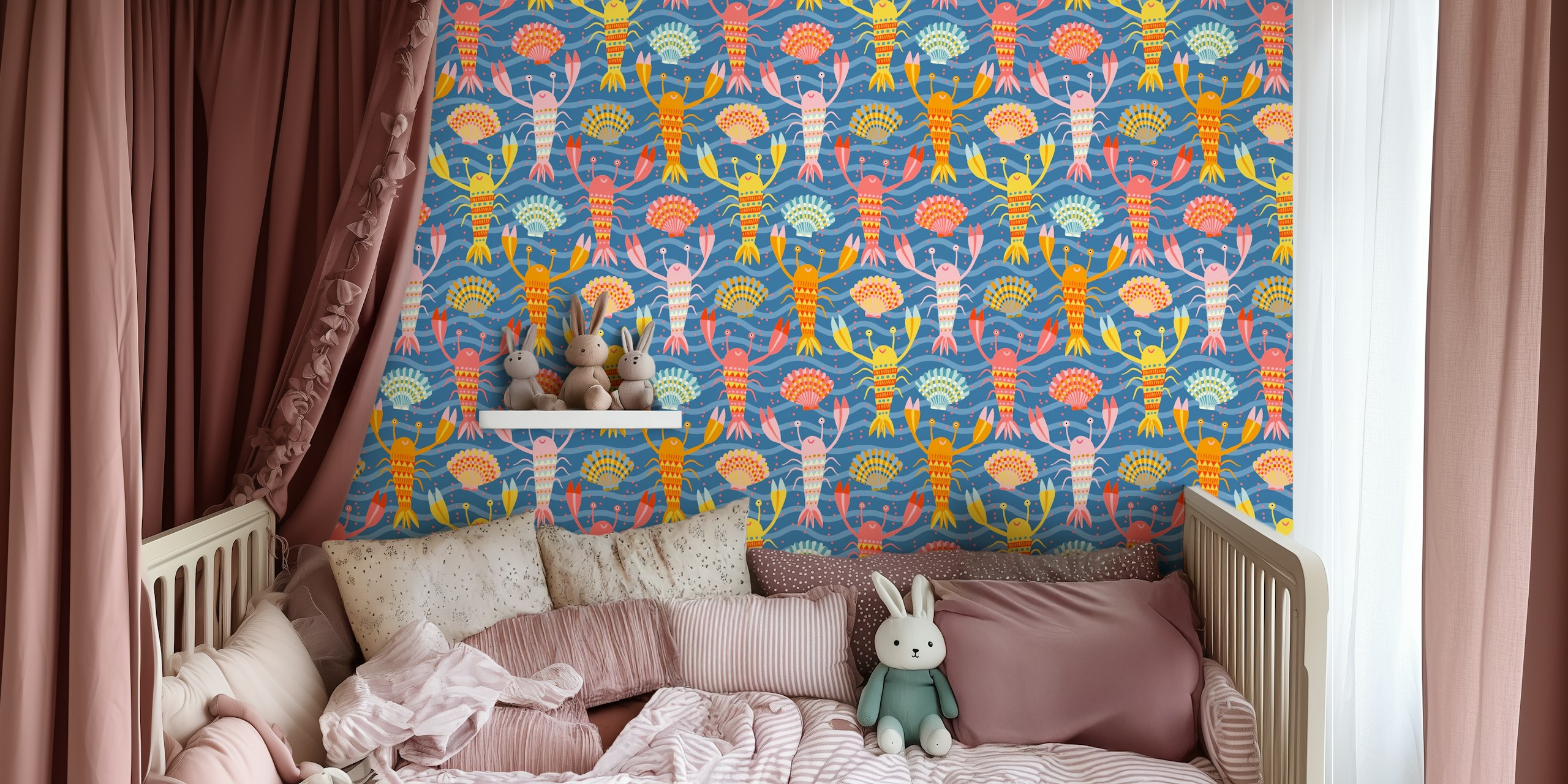 Happy lobster parade wallpaper huoneessa