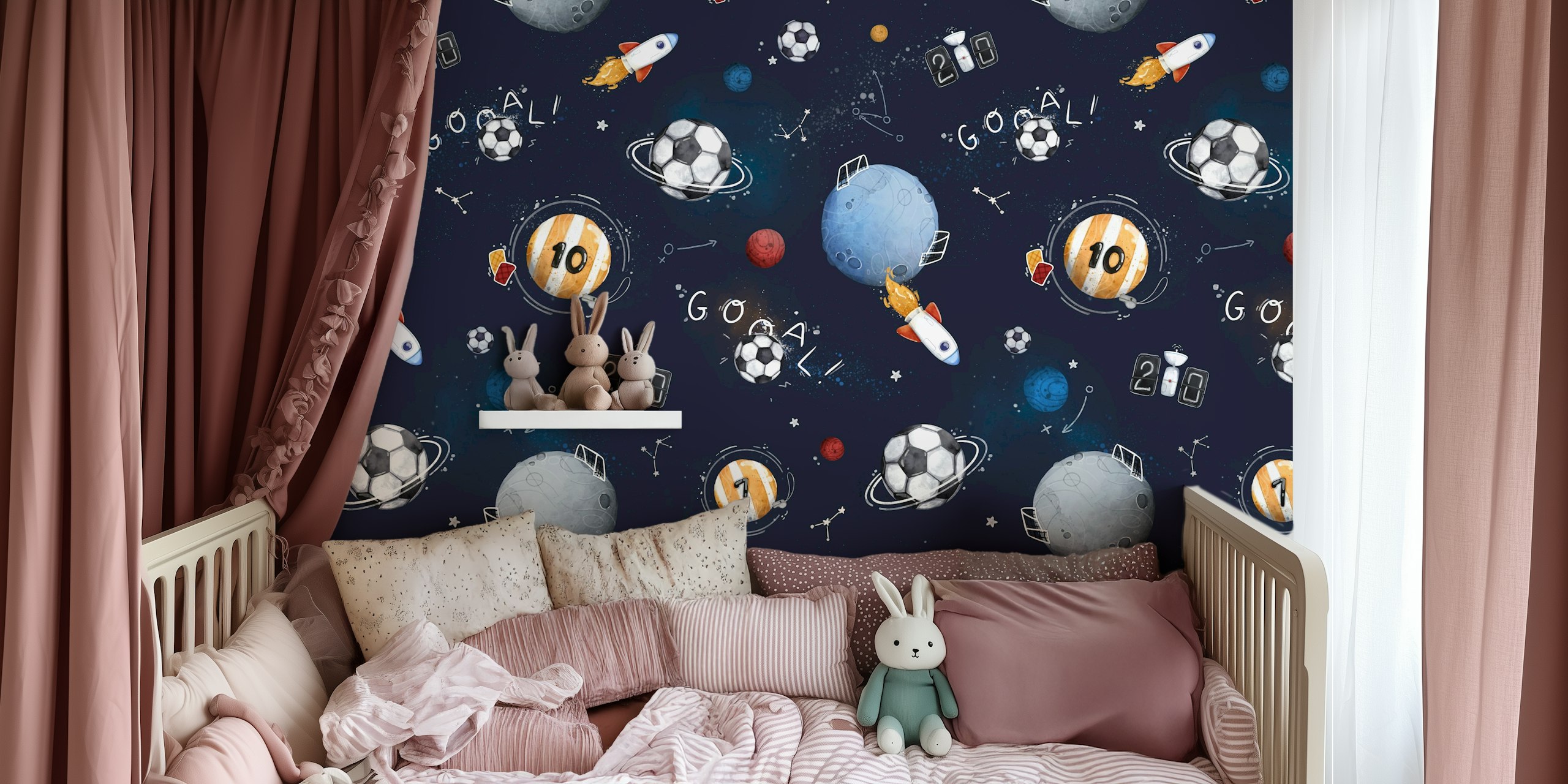 Navy soccer themed tapet i et rom