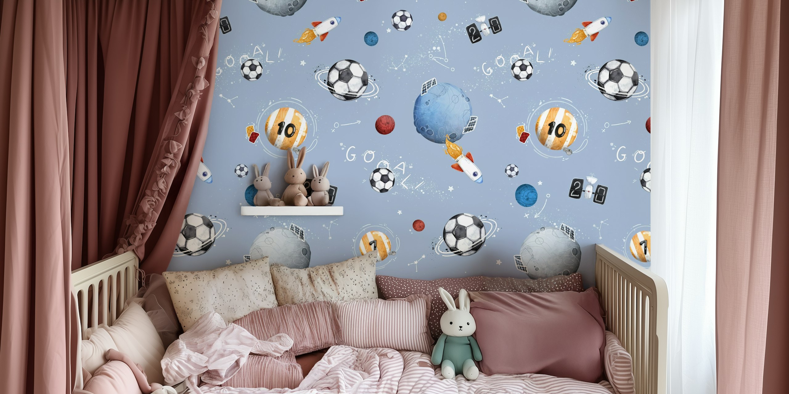 Soccer Space - carta da parati blu in una stanza