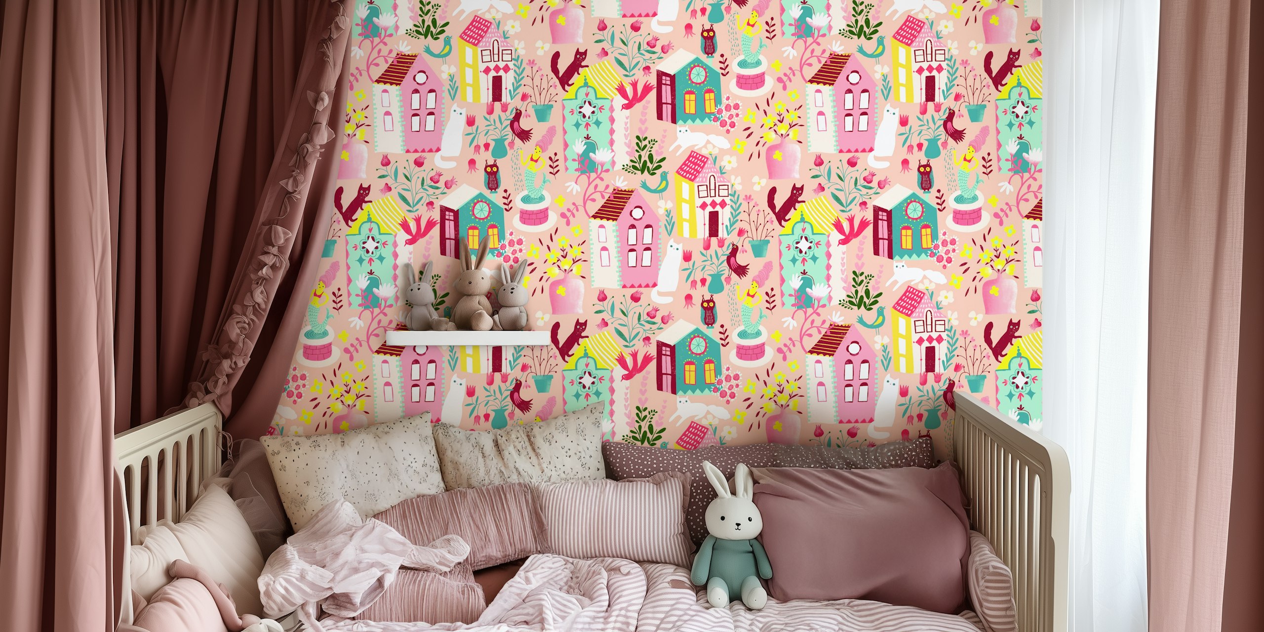 Happy Village Garden Tapete in einem Raum