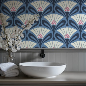 Vintage Floral Art Deco in Blue - S