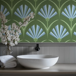 Retro Blue and Dark Green Floral Fans Large