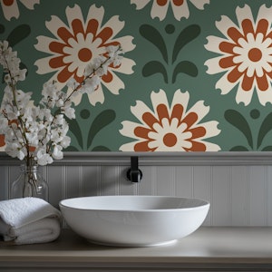 Rustic Daisy Harmony in Green Red - S