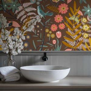 Garden of birds and butterflies cocoa brown
