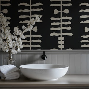 Modern boho plants stripes - black