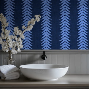 Leaf Stripe in Dusk Blue on Indigo