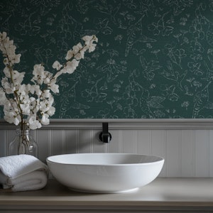 Hand-Drawn Birds on Dark Green