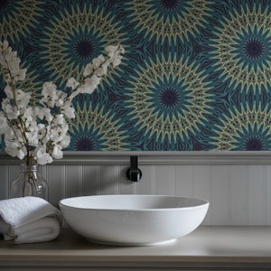 Oriental Inpired Round Tiles Mediterranean Pattern Teal And Gold