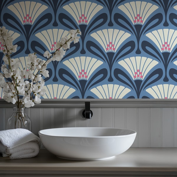 Vintage Floral Art Deco in Blue - S