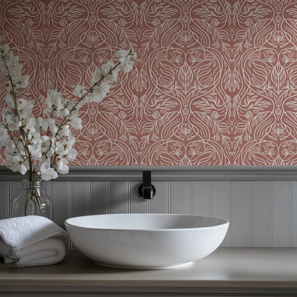 Antique British Damask Floral in red