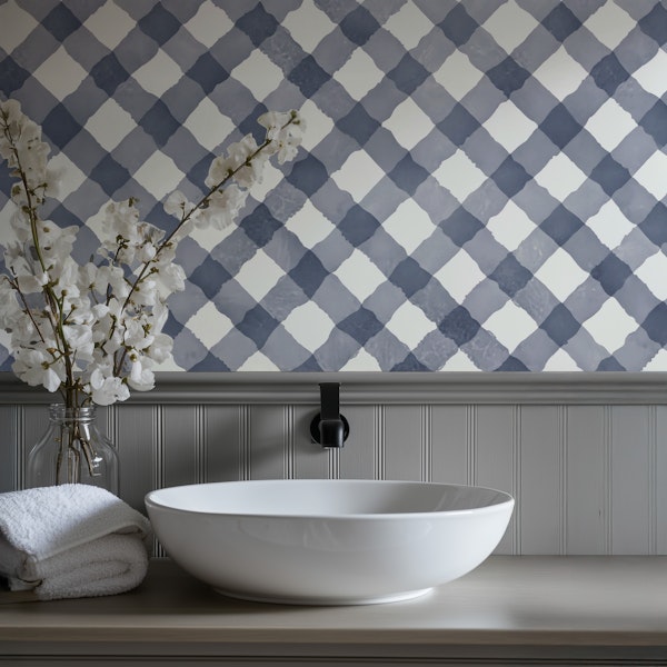Hand Painted Blue Festive Gingham