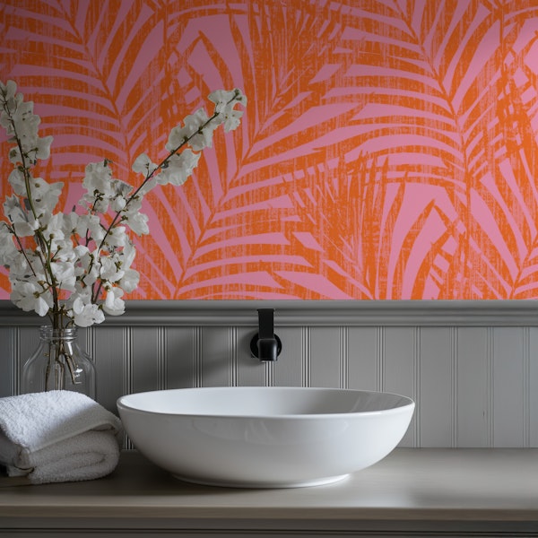 Exotic Tropical Leaves - Orange Pink Textured