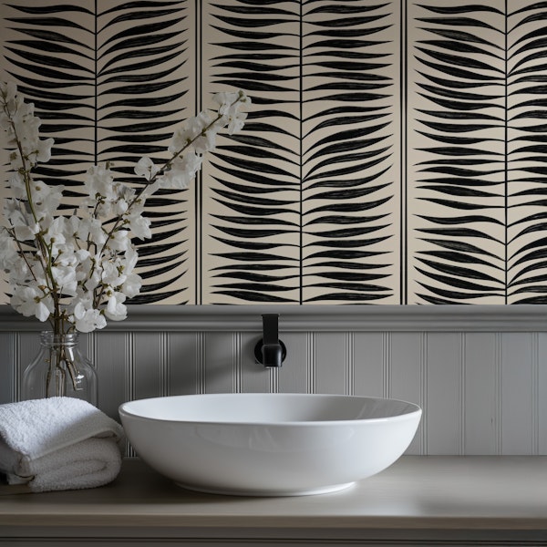 Palm Leaf Stripes Black and Cream White Boho