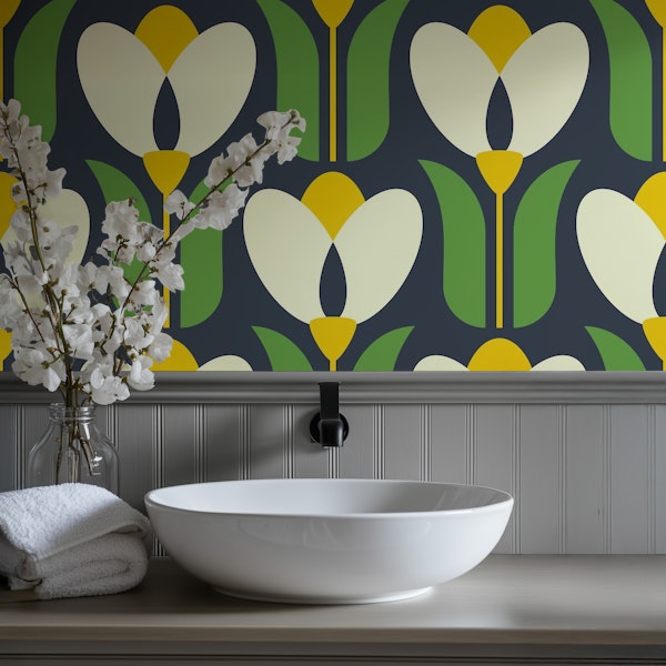 Retro tulips, green / 2862E