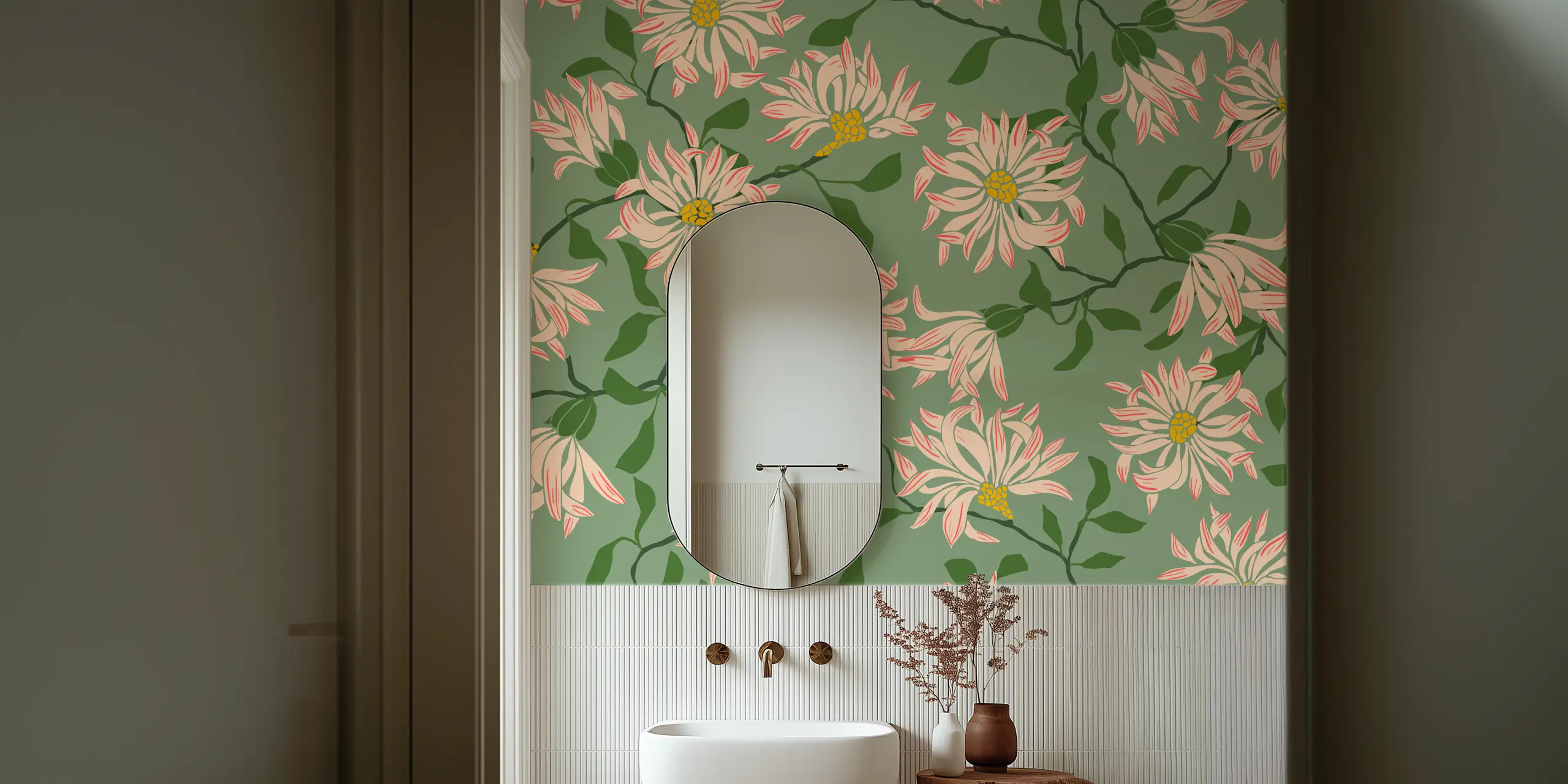 Floral Green Wallpaper for Bedroom Decor