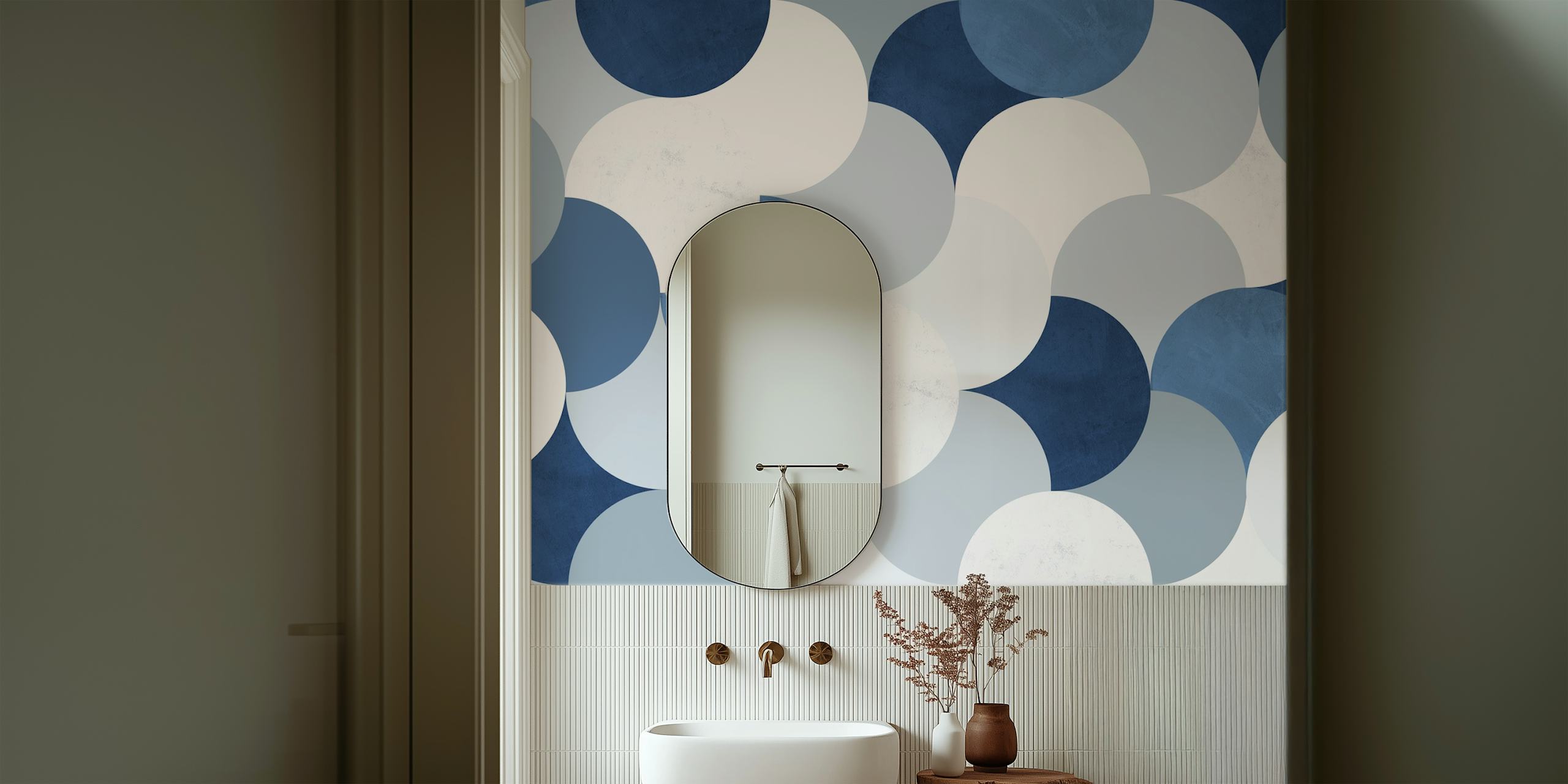 Blue and white abstract circle pattern wallpaper