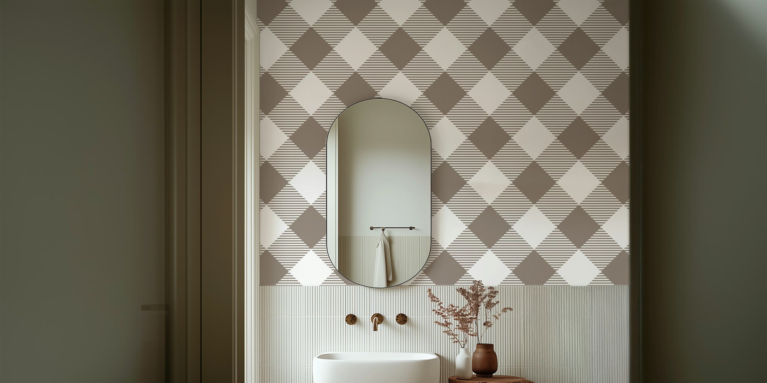 Classic Beige White Checks Τοίχος τοιχογραφία