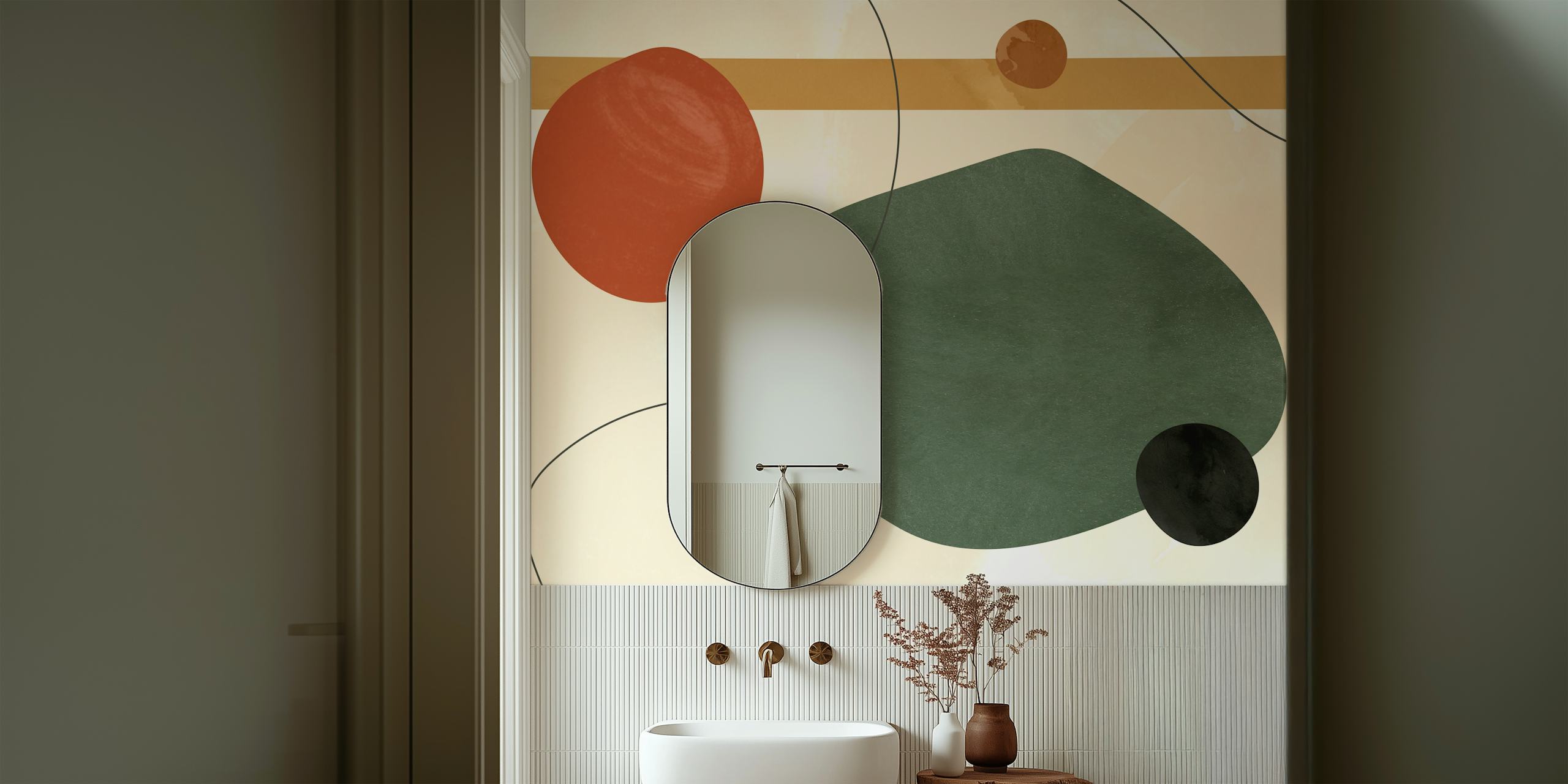 Abstract shapes in earthy tones on a light background wallpaper