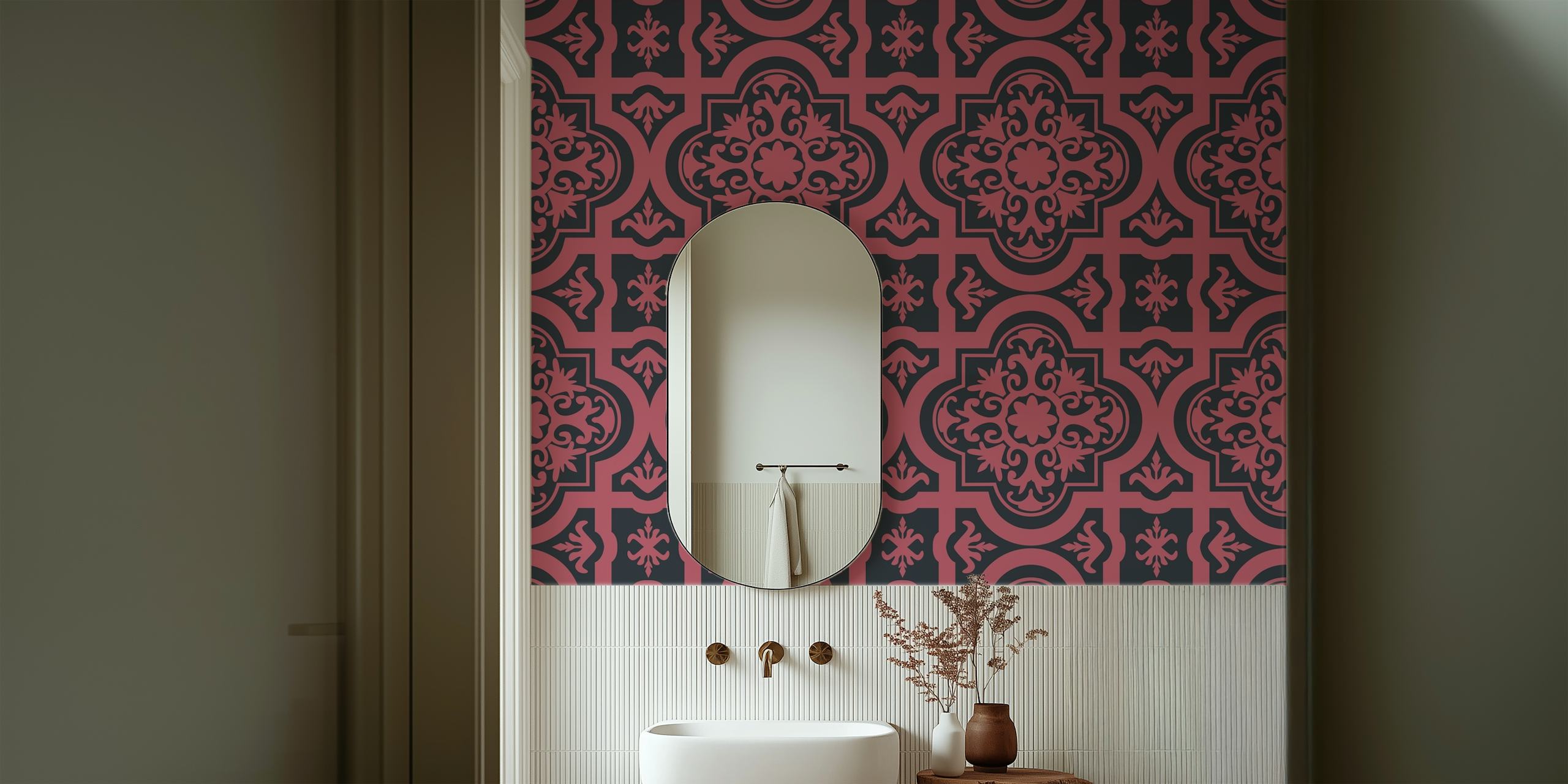 Talavera Marsala Black Orient wallpaper in a room